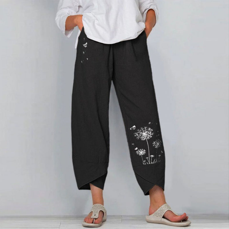 Slub Linen Loose Fashion Digital Printing Casual Pants