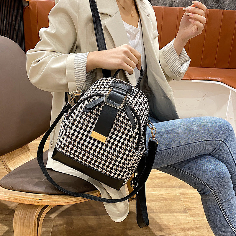 Fashionable And Versatile Houndstooth Backpack
