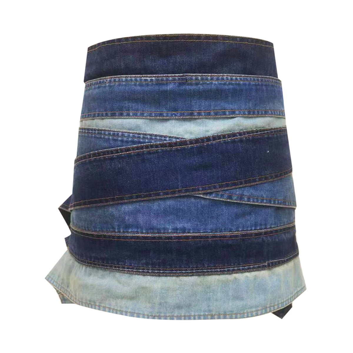 Heavy Washed Antique Silver Japanese Buckle Belt Mini Low Waist Denim Skirt