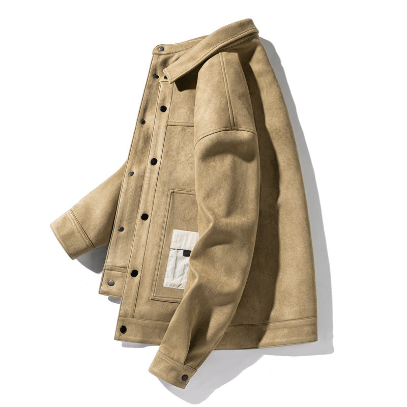 Suede Fabric Jacket Men's Spring And Autumn Fashion Brand Youth Casual Loose Lapels Coat Top Men's Clothing