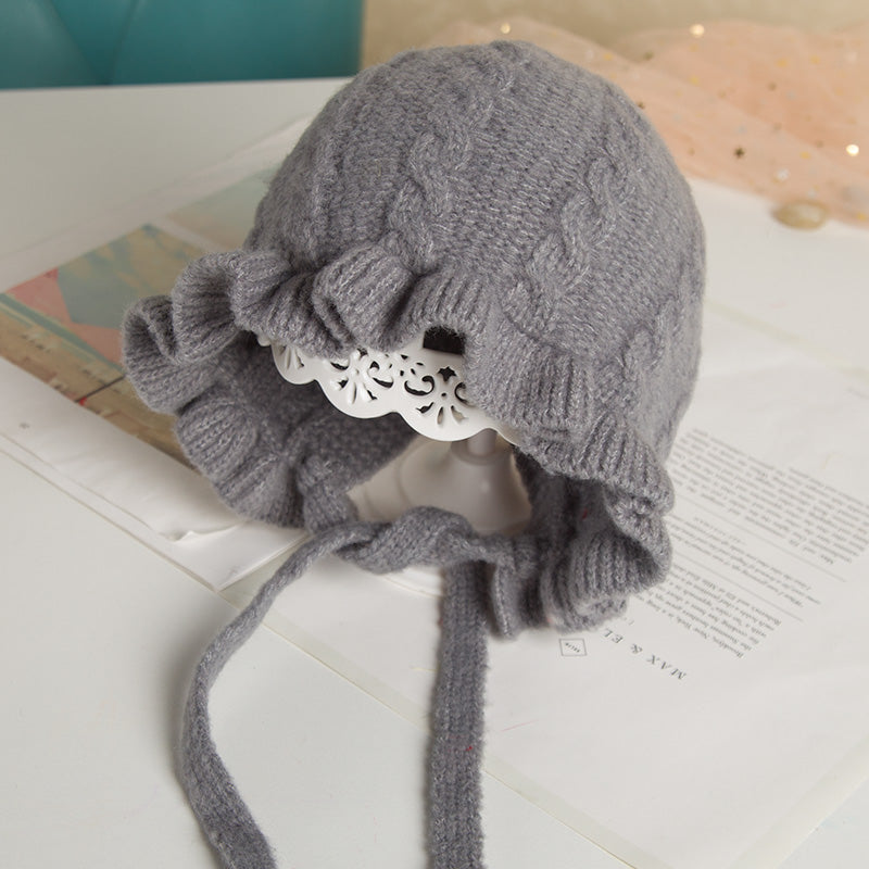 Baby Princess Lace Ear Protection Knitted Warm Wool Hat