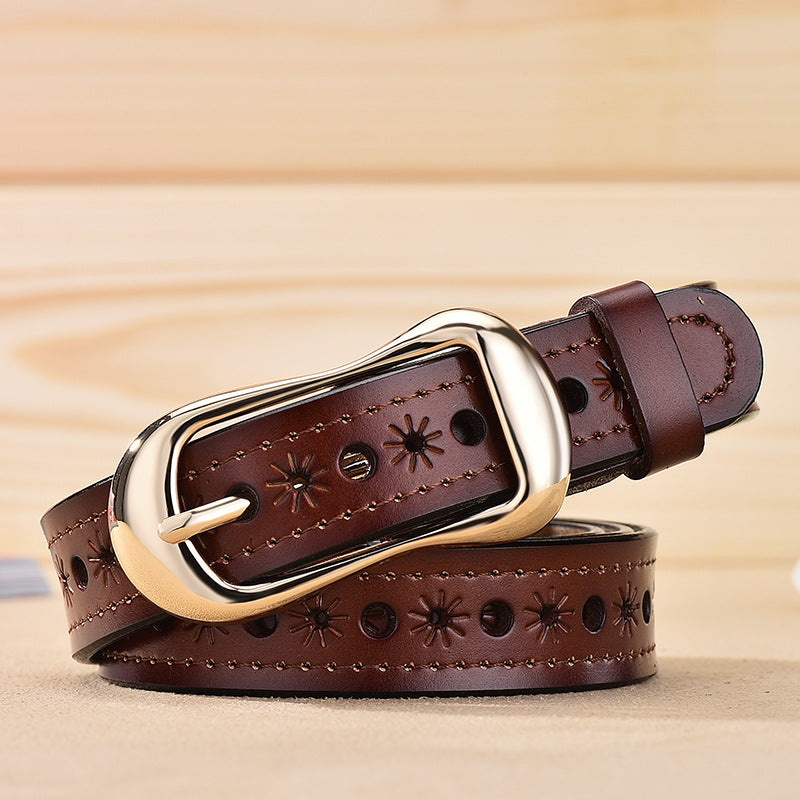 Women's Fashion Versatile Leather Hollow Belt