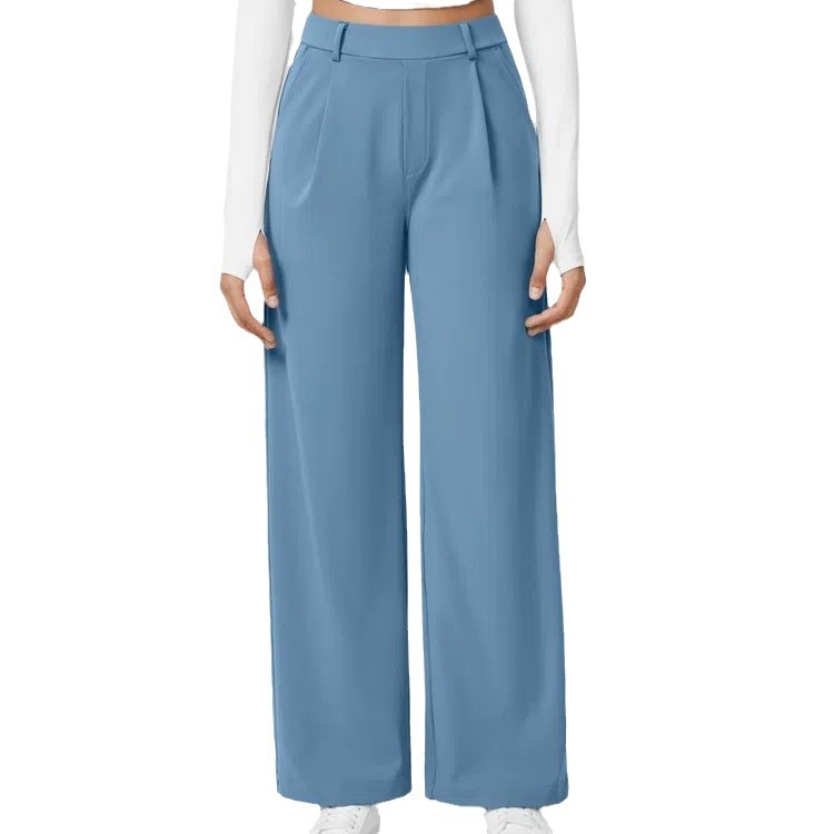 European And American High Waist Pocket Cropped Straight Pants