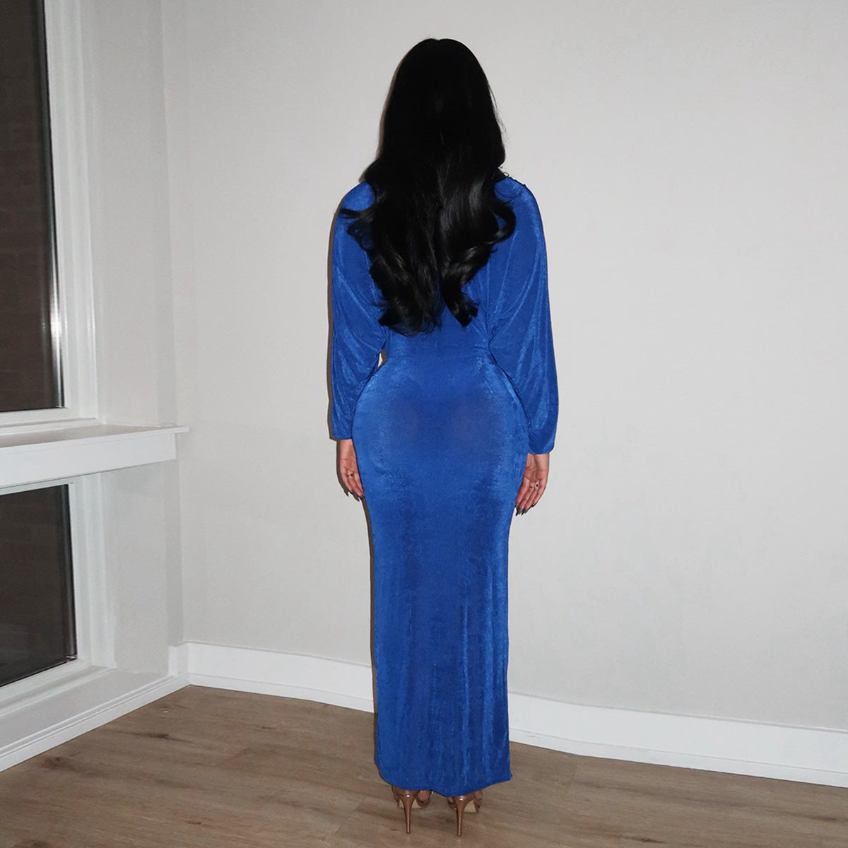 Midriff-baring Cutout Euro-American Style Long-Sleeve Dress
