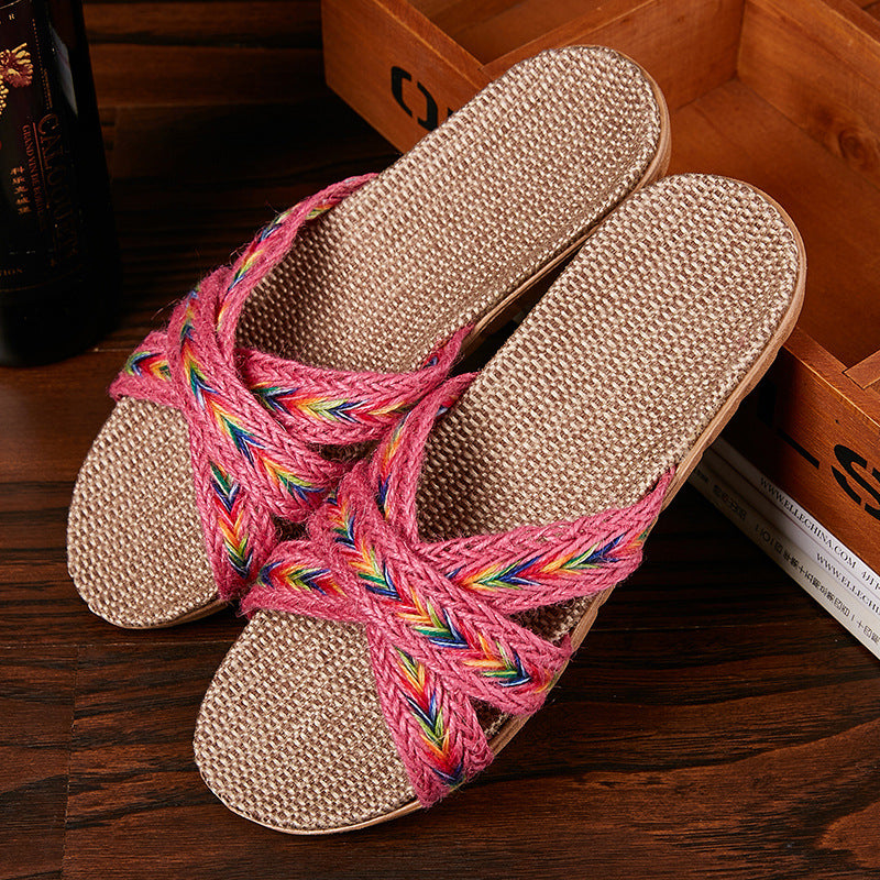 New Linen Slippers Female Summer Indoor Male Net Celebrity Couple