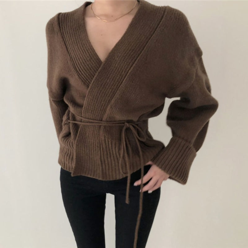 Efterårs- og vinter- "lazy wind" infrarød V-hals strikket cardigan sweater