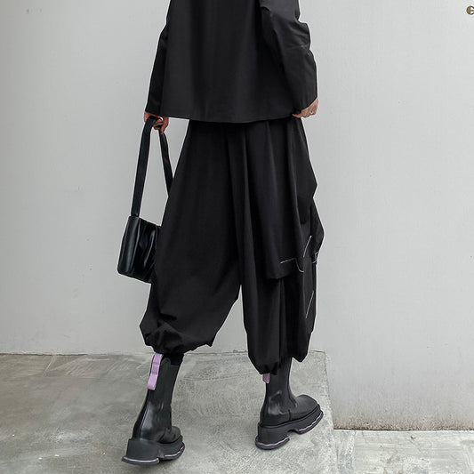 Dark Wind, Bright Thread, Large Pocket Harun Pants, Summer Thin High Waist, Slim Fashion, Casual Capris