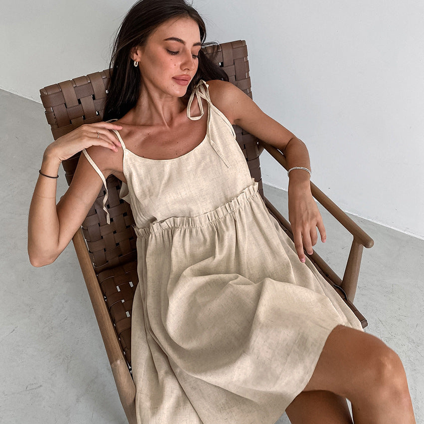 Womens Lightweight Cotton-linen Cami Nightdress