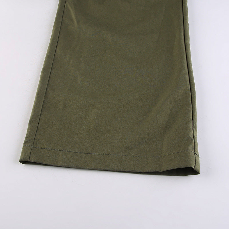 Women's Fashion Casual Multi-pocket Ribbon Wide-leg Workwear Trousers