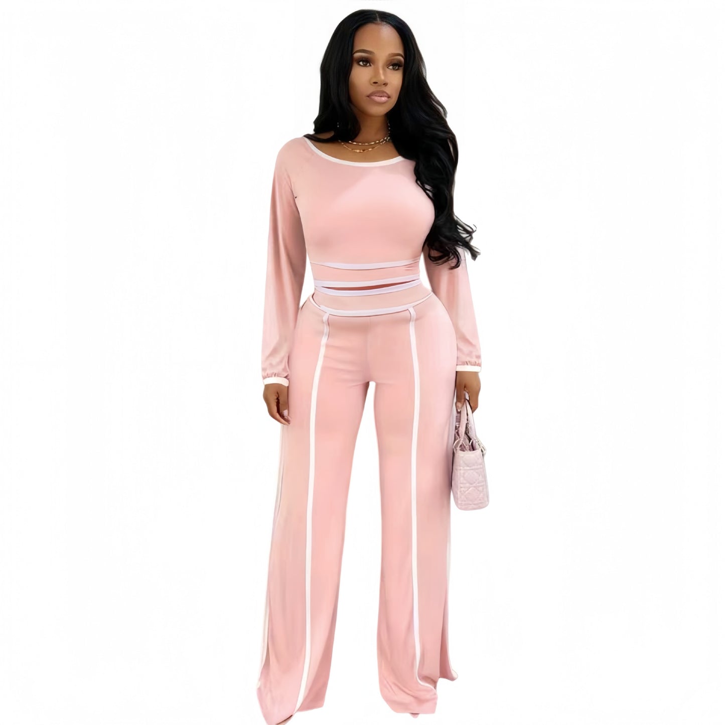 Stylish Wide-leg Solid-color Patchwork Two-piece Set