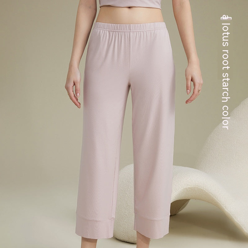 Women's Acetate Youke Silk Straight-leg Pants Outer Wear Cool Ankle-length Pants Leisure Pajamas Trousers