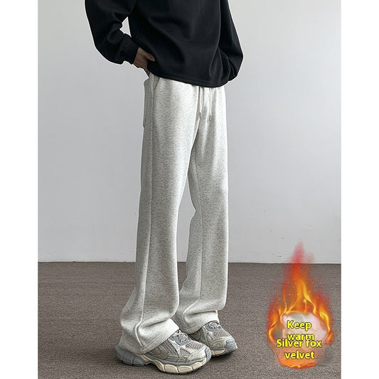 Loose Velvet Thickened Gray Knit Casual Pants