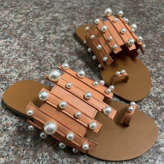 Ladies Flat Toe Pearl Beach Slippers