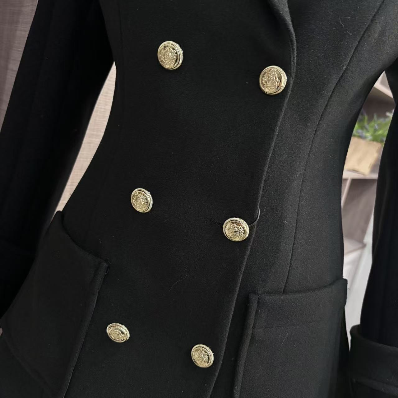 Black Vintage Coat With A Large Fur Collar
