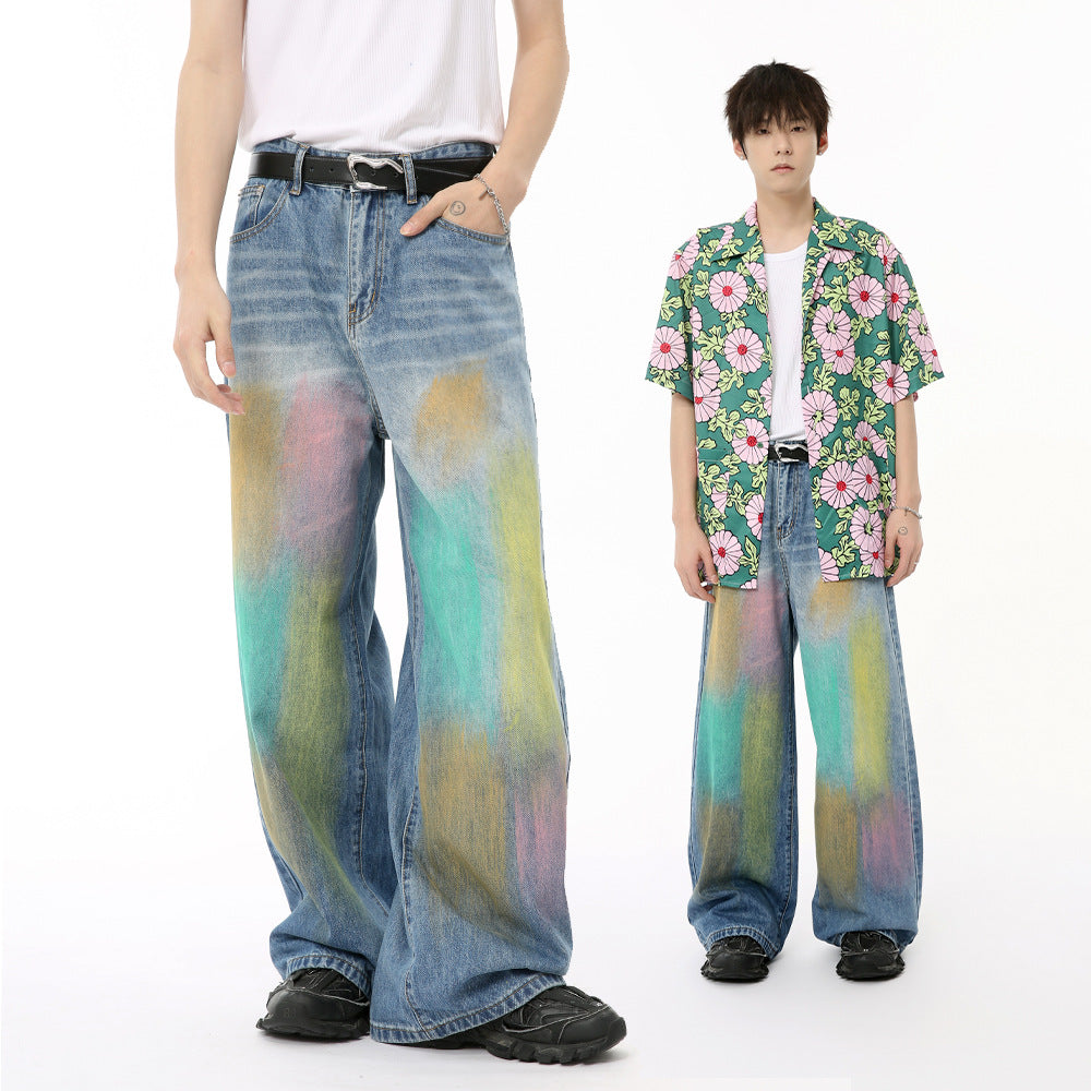 Colorful Graffiti Blooming Wide-leg Jeans