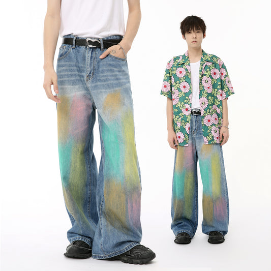 Colorful Graffiti Blooming Wide-leg Jeans