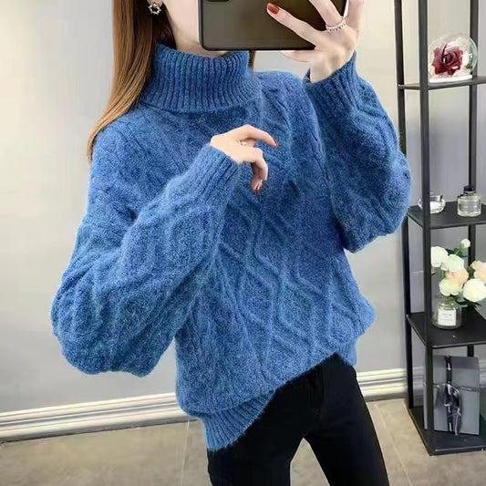 Women's Two-lapel Korean Style Lazy Style Solid Color Thick Twist Sweater