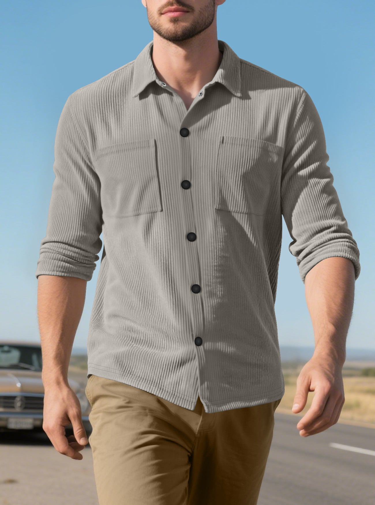 Casual Fashion Polo Collar Multi-pocket Jacket Top