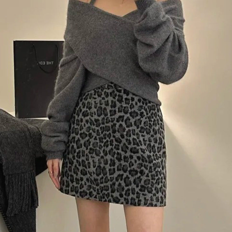 line Slimming Leopard-print Bodycon Skirt