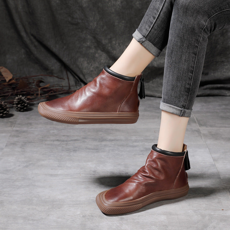 Women's Retro Top Layer Cowhide Martin Boots