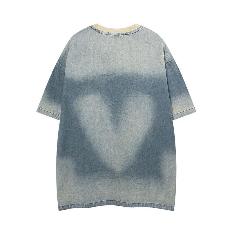 TKPA Original American Retro Street Letter Embroidery Denim Short Sleeve
