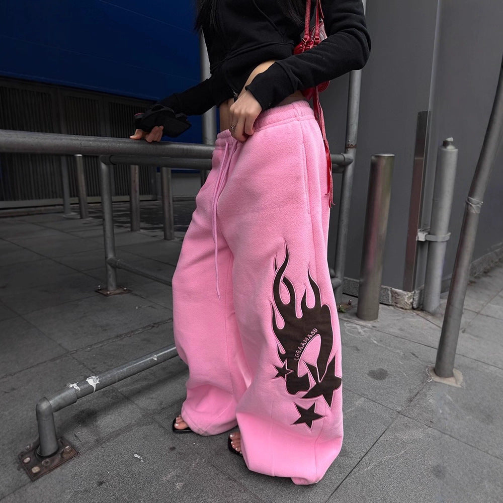 Flame-patterned Casual Loose-fitting Pants
