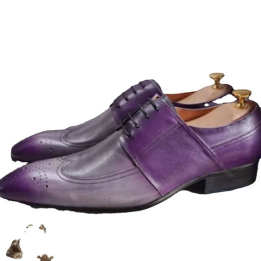 Men's Gradient Purple Lace-Up Low Heel Shoes