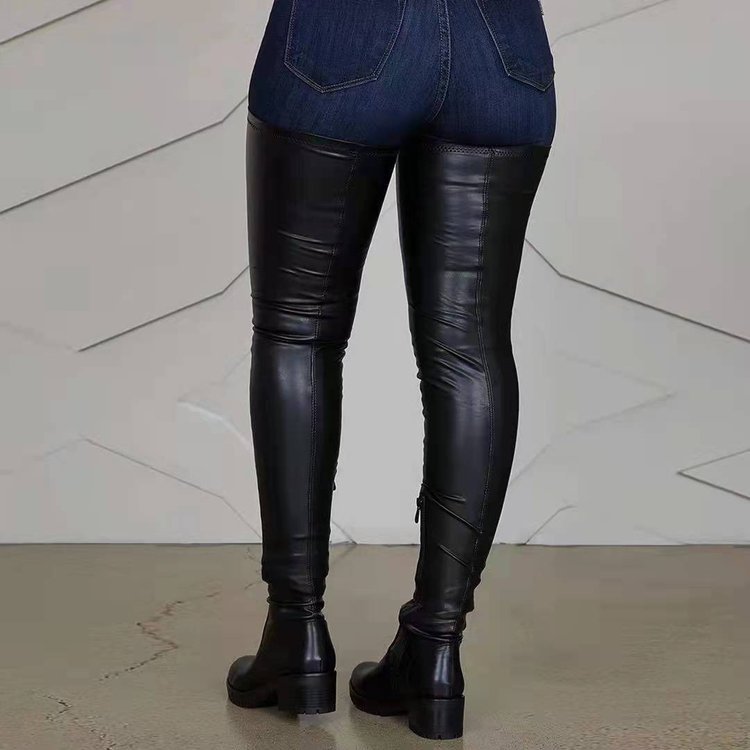 European And American Style Fashion Personality Over-the-knee Stretch Low Heel Chunky Heel Women's Boots