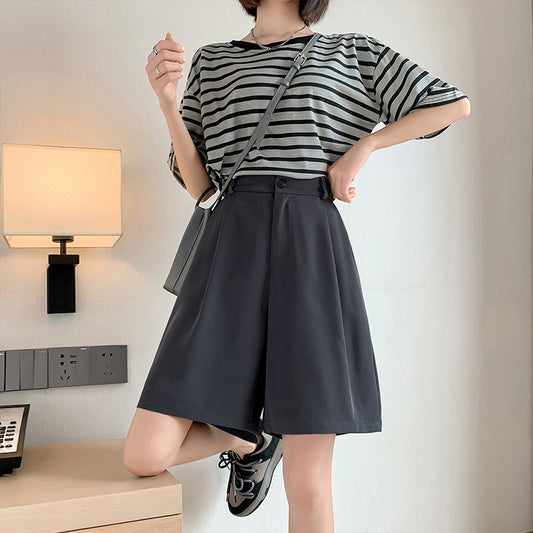 Women's Summer Thin Loose Casual Wide Leg High Waist Suit Shorts