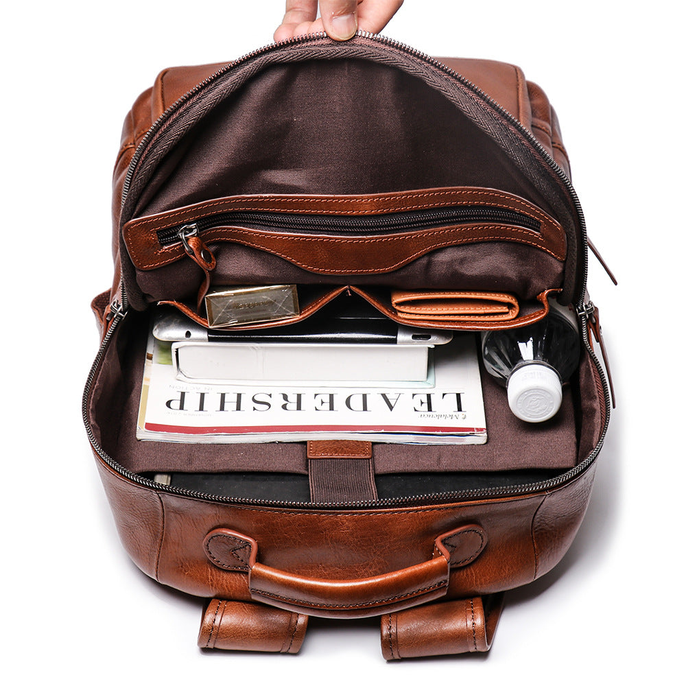 Large-capacity Cowhide Backpack Vegetable Tanned Leather Travel Bag European And American Retro