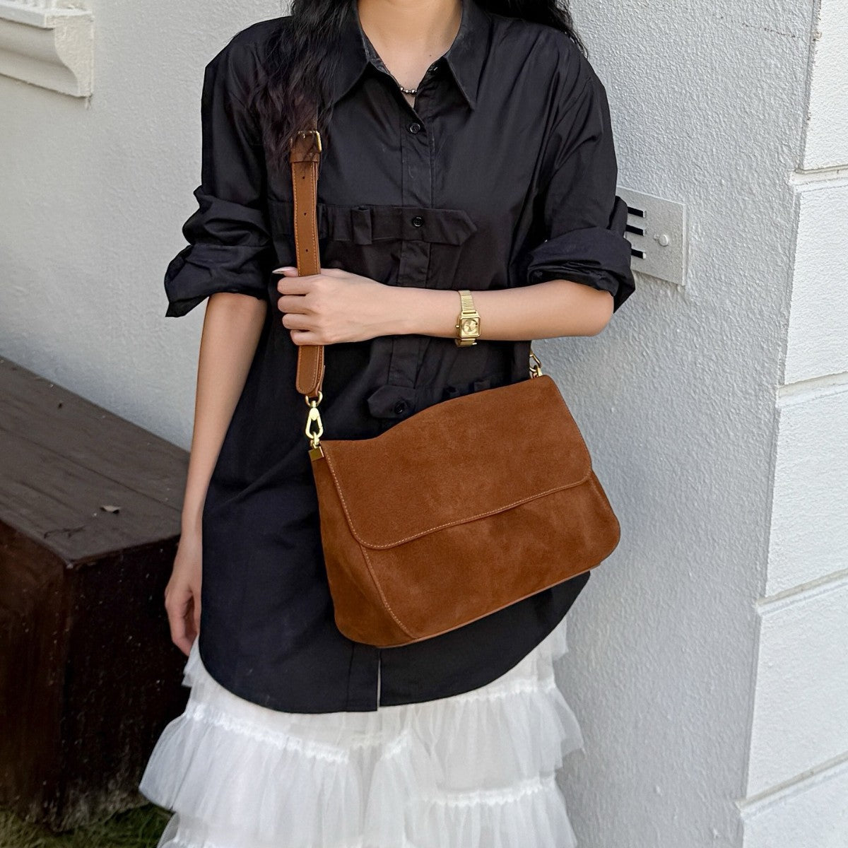Fragrant Consort Velvet Womens Genuine Leather Shoulder Crossbody Bag