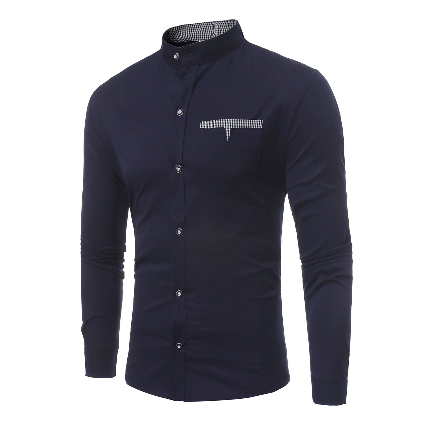 Casual stand collar long sleeve shirt