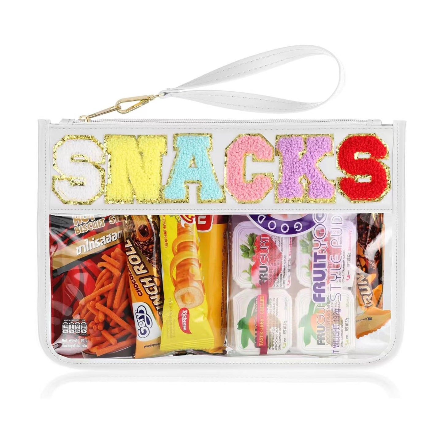 Snack Zipper Bag Transparent Chenille Embroidery Letters