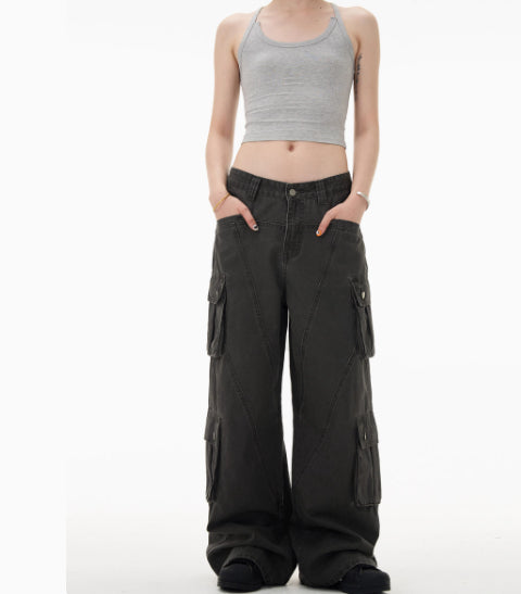 Retro Deconstruction Cargo Jeans Men And Women Loose Casual