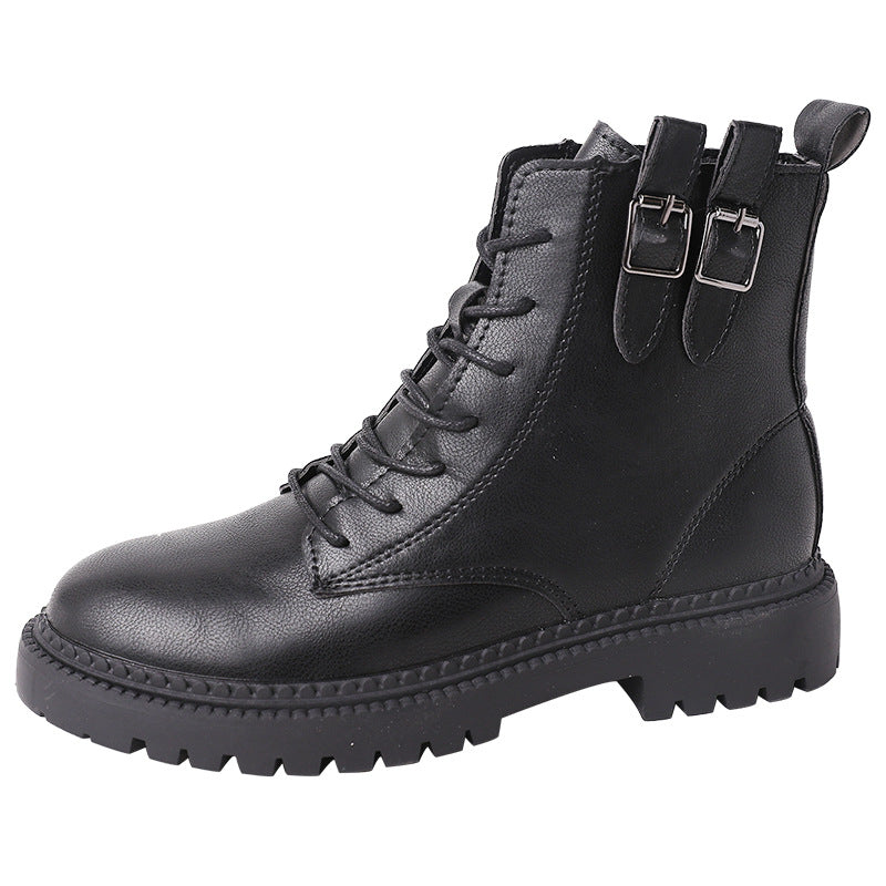 Lace-up Thick Heel Boots All-match Retro Fashion