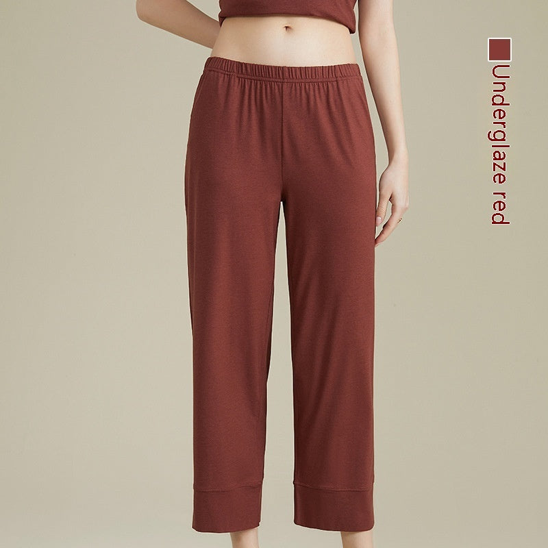 Women's Acetate Youke Silk Straight-leg Pants Outer Wear Cool Ankle-length Pants Leisure Pajamas Trousers