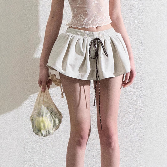 Elastic Waistband Twisted Drawstring Skirt Pettiskirt Skirt