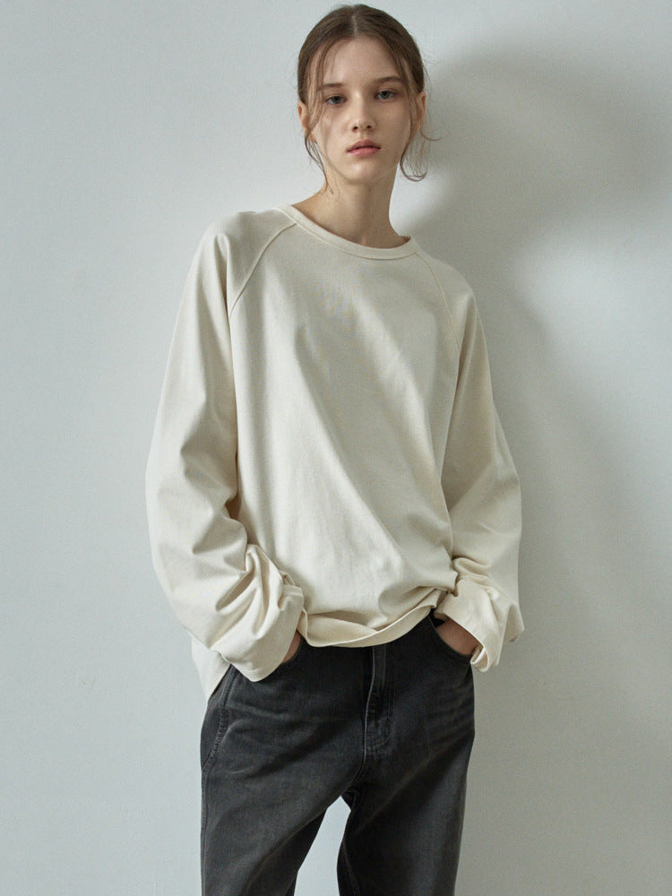 Casual Fashion Color Contrast Loose Round Neck Raglan Long Sleeve