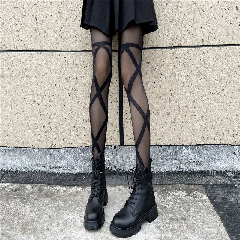 Jacquard Patterned Silk Stockings With Polka Dots And Heart Motifs Sexy Black Sheer Pantyhose