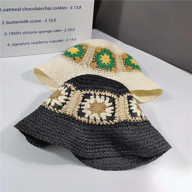 Elegant Folded Floral Straw Bucket Hat