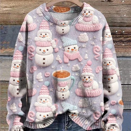 Rundhalset plus-size-sweater med enkelt print til kvinder
