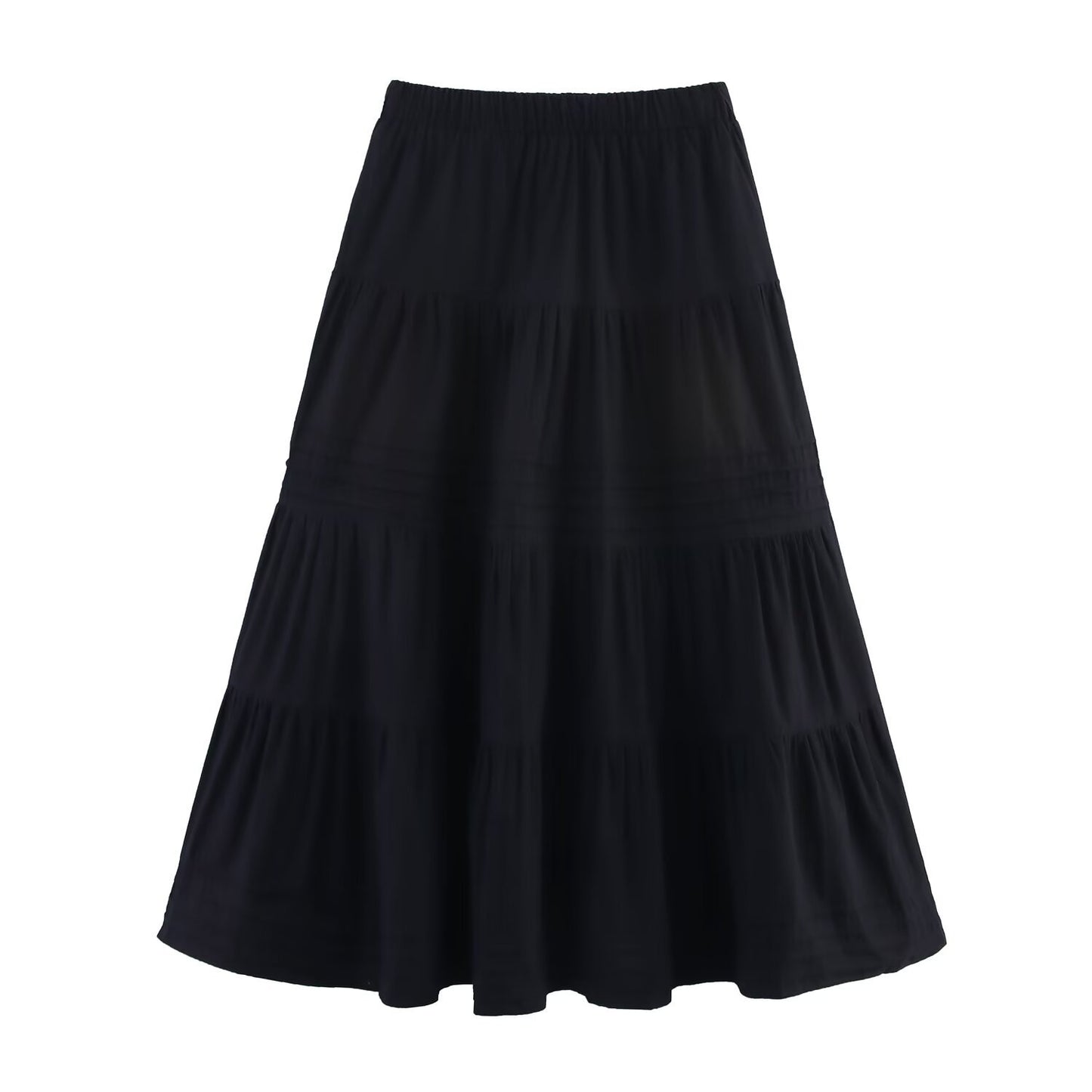 Solid Color Cotton Cloth Big Hem Skirt Stripes Multi-layer Tiered Dress