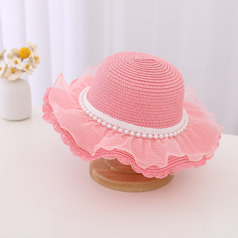 Children's Fashion Lace Pearl Straw Sun Hat