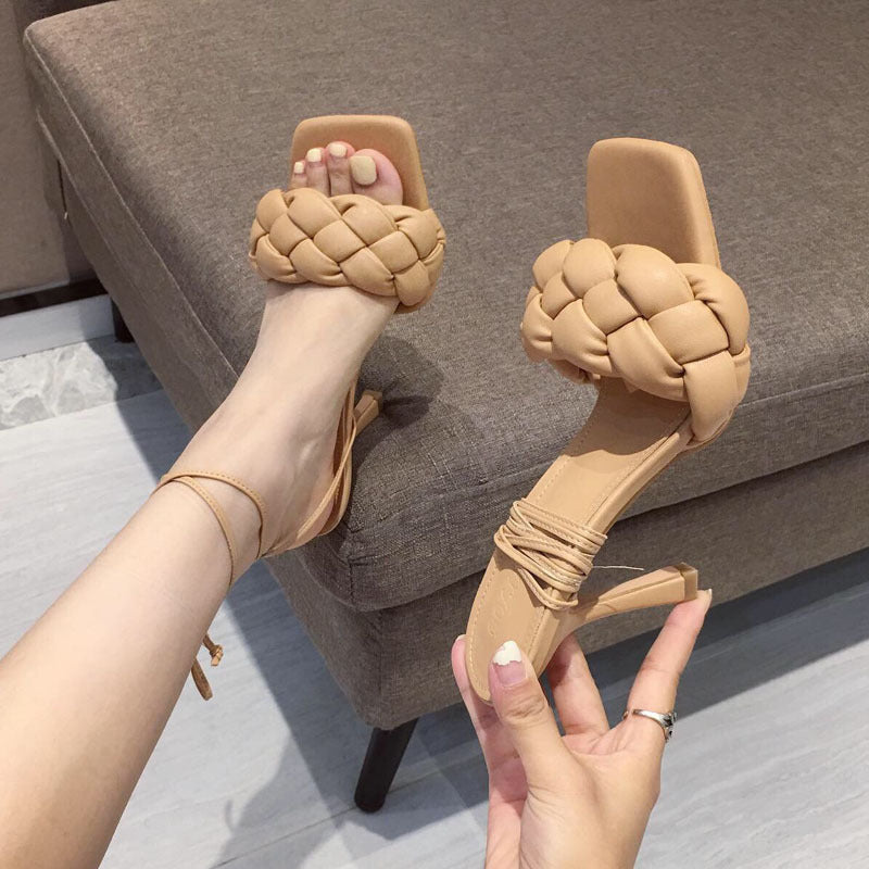 Korean style stiletto woven two-wear strappy sandals