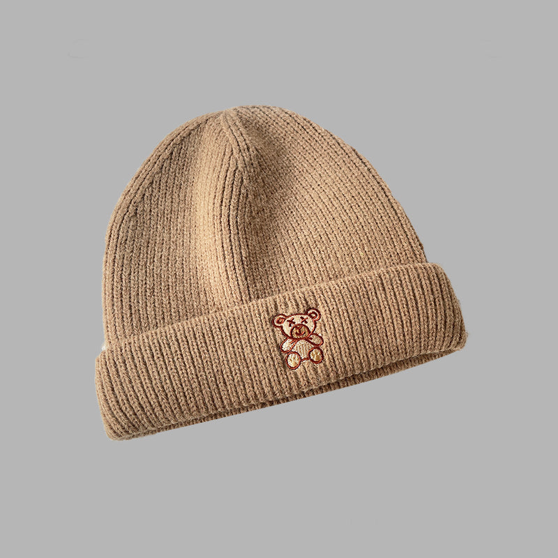 Solid Color Cute Bear Knitted Woolen Hat
