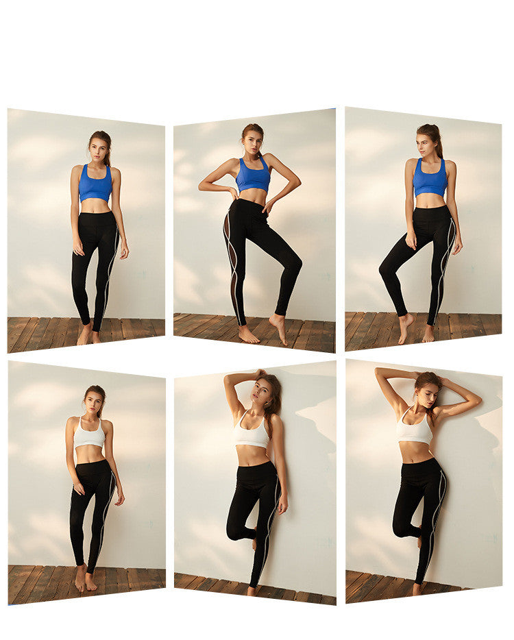 Yoga Pants Sports High Waist Side Mesh Stitching Breathable Quick-drying Leisure