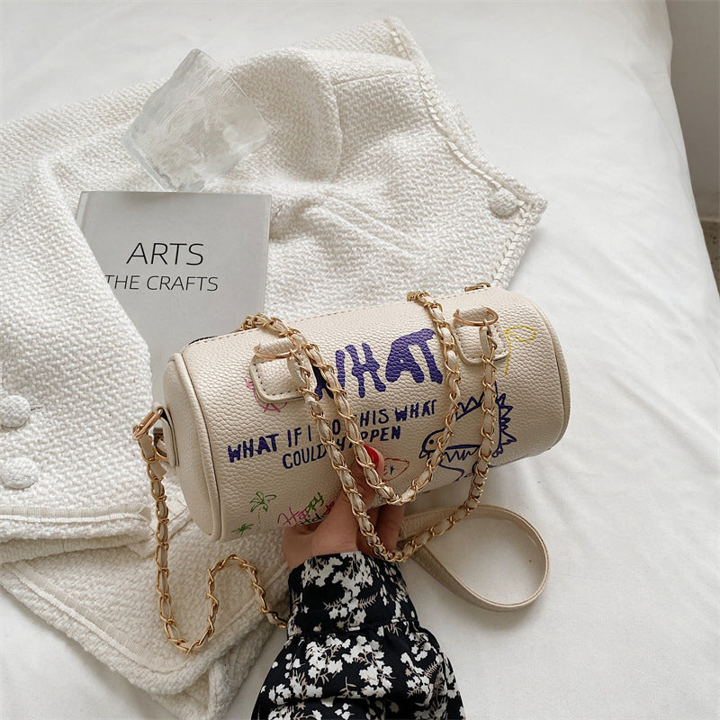 Small Handbags Women's Bag Cylinder Graffiti Shoulder