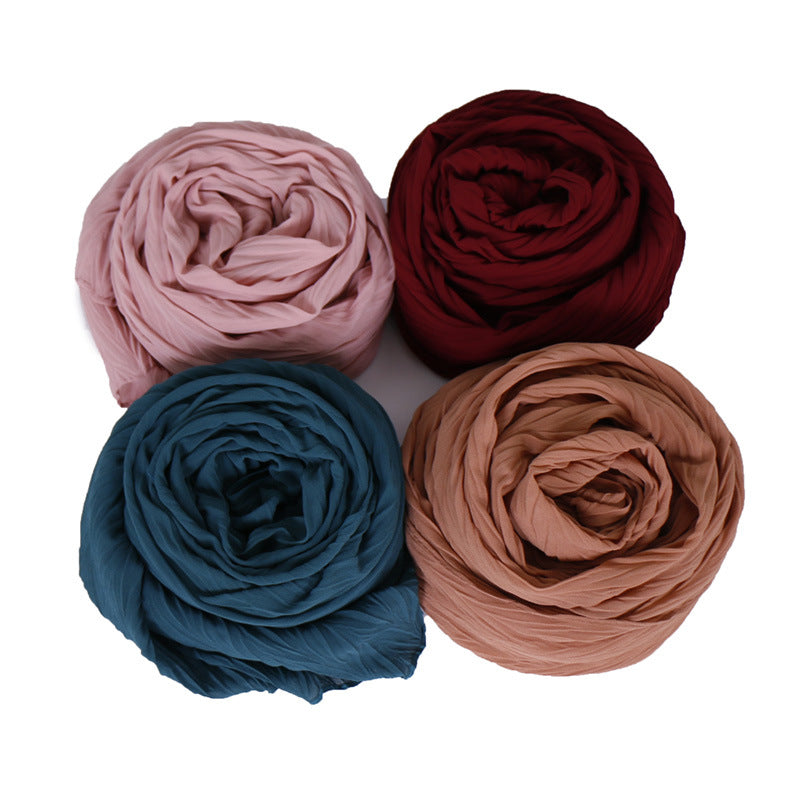 Fashion leaf crumpled solid color female headscarf