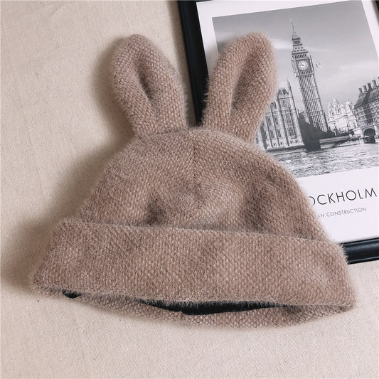 Plush Knit Beret With Rabbit Ears