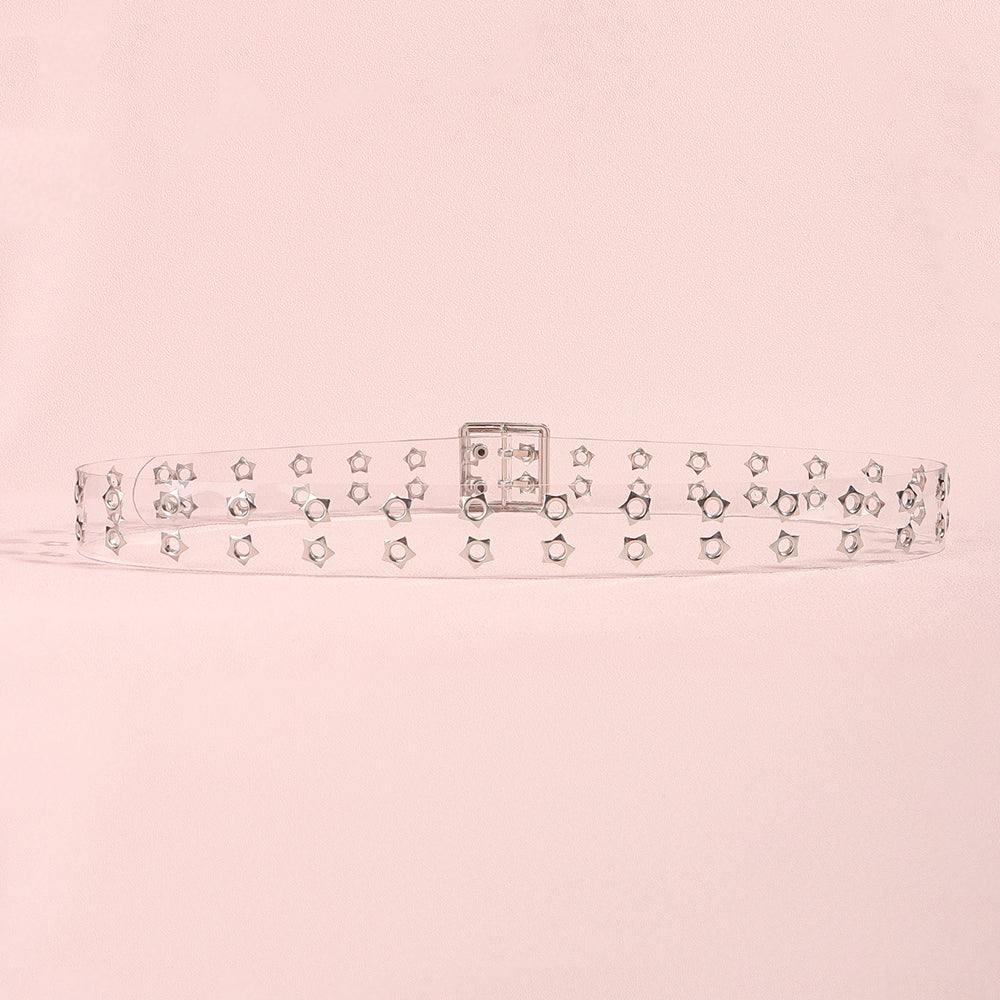 Men's And Women's Punk Style Perforated Belt Waist Chain Accessories Transparent Double Breasted Star Hollow Belt Denim Belt Trend Item